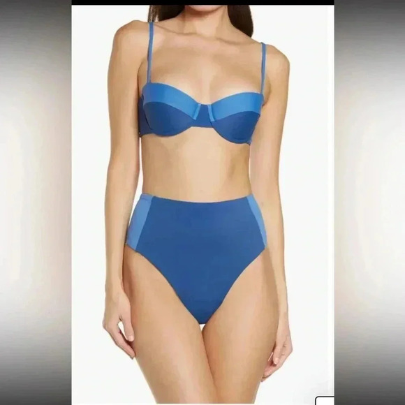 Veronica Beard Bikini Set Dyer Bikini Top & Ormond Bikini Bottom in Blue Marina - Picture 1 of 9